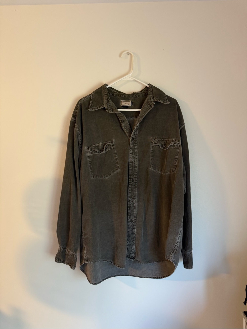Mens L Brown Charcoal corduroy Washed distressed Button-Up Jacket: Fall Layers